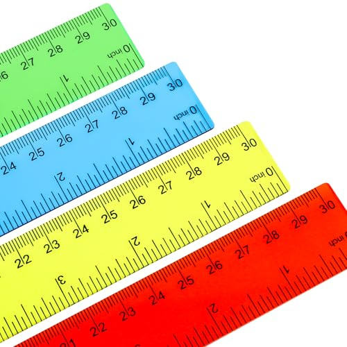 MOXYOY Plastic Ruler Set,30cm/12in Clear Ruler Kit Transparent Straight Measuring Tool for Student Classroom School Office Home,4Pcs
