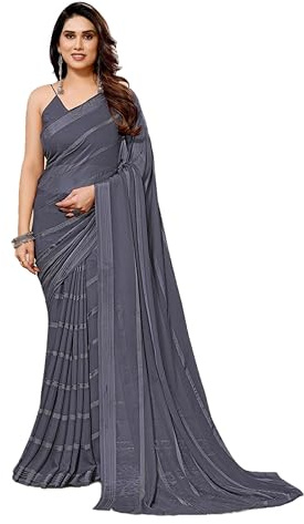 ETHNICMODE Indian Saree For Women Soft Satin Light Weight Party Wear Grey Sari With Unstitched Grey Blouse Piece-1103