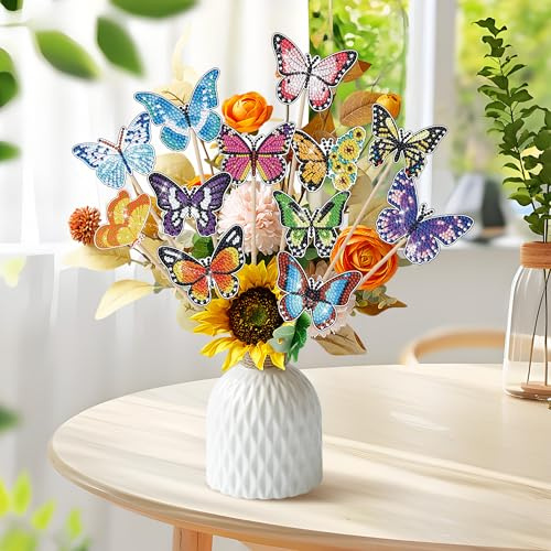 ACOMTUO Kit di Pittura con Diamanti da 20 Pezzi, Adatto per Adulti Bambini 5D Diamond Painting Immagini Farfalla, Painting kit Completo per Decorazione del Giardino, Regali d'arte per Ragazze e Donne