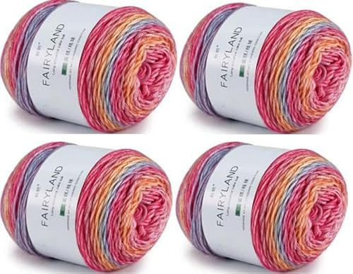 Ovillo de lana para ganchillo, 400 g (4 x 100 g), hilo degradado multicolor, hilo de ganchillo para tejer a mano, hilo de algodón para tejer elegante suéter sombreros bufanda – 1155