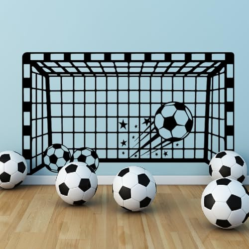 SUPERDANT Pegatina de pared para puerta de fútbol, color negro, decoración deportiva, autoadhesiva, vinilo para habitación de niños, sala de estar, regalo de fútbol