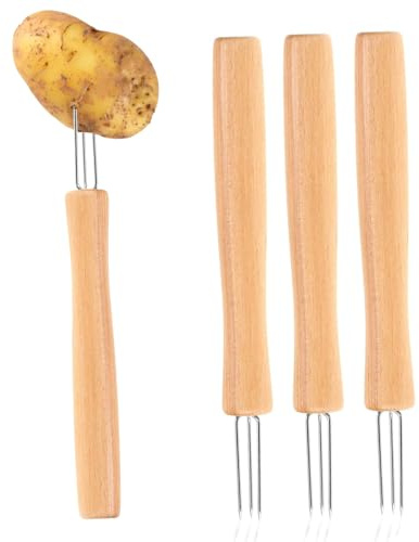 Opilroyn Soporte para mazorcas de maíz, accesorios de barbacoa de 3 puntas con mango de madera, 4 piezas de maíz, para en la barbacoa, en casa, jardín, camping