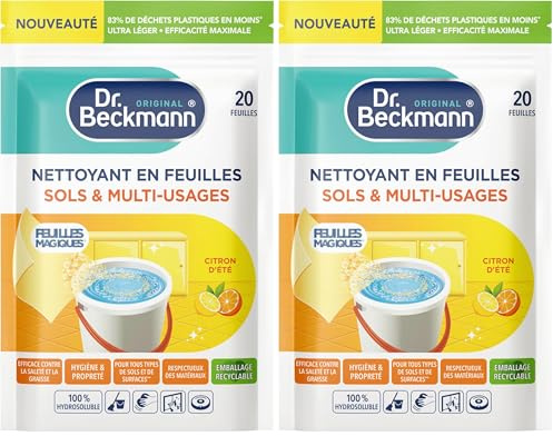 Dr. Beckmann Feuilles Magiques® - Nettoyant en Feuilles Sols & Multi-usages - Citron d'été x20 (Lot de 2)