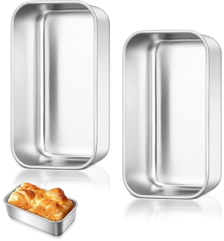 Juego de 2 moldes rectangulares para pan tostado, molde de acero inoxidable, 1300 ml, moldes para hornear 16,2 × 9,8 × 7 cm para pan/pasteles/tostadas, saludables y no tóxicos, fáciles de limpiar y