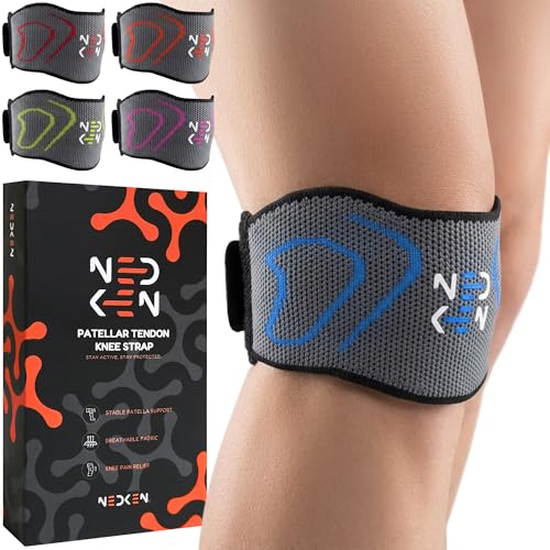 NeDKeN Ginocchiera Sottorotulea – Ginocchiera Ortopedica con Cinturino Sottorotuleo, Tutore Ginocchio Stabilizzante, Fascia Ginocchio Elastica per Sport, Corsa, Palestra, Menisco e Artrosi (Blu)