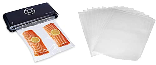 Amazon Basics Machine Sous Vide pour aliments secs et humides, garde les aliments frais jusqu'à 10 fois plus longtemps, + 10 sacs sous vide inclus & Sacs pour mise à sous vide, 22 cm x 30cm, Lot de 50