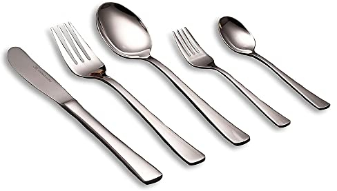 KHG Besteckset 30-teilig, aus rostfreiem & stabilem 18/10 Edelstahl, spülmaschinenfest, je 6 Menügabeln, Menümesser, Menülöffel, Kuchengabeln & Teelöffel für 6 Personen - Modell: 726