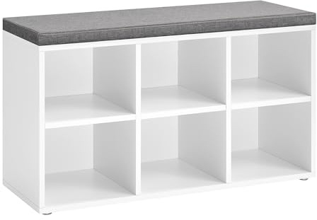 VASAGLE Schuhbank, Schuhregal mit 6 Fächern und 3 verstellbaren Ablagen, Schuhschrank, Flur, Wohnzimmer, einfacher Aufbau, platzsparend, weiß LHS23WT
