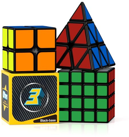 ROXENDA Zauberwürfel Set - 2X2 3X3 4X4 Pyramide Speed Würfel Set mit Würfel Tutorial für Kinder und Erwachsene, [4er Pack] (Schwarz)