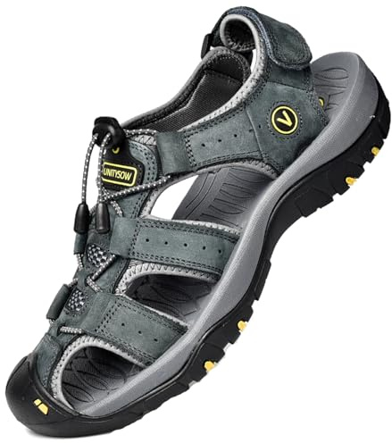 Unitysow Sandales de Marche Homme Bout Fermé Extérieur Sandales de Sport Trekking Randonnée Été Nu Pied Plage Sandals 39-46,Gris,Taille 41