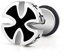 BlackAmazement Faux plug d'oreille Barbell 316L en acier inoxydable Celtic Iron Cross Croix de fer Croix de pattes, croix templière argentée, or, noir pour homme et femme, acier inoxydable,
