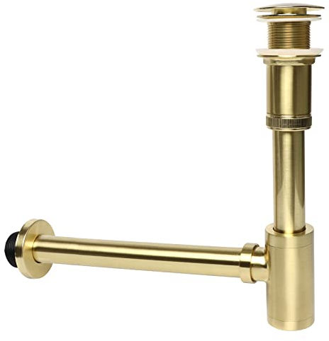 Lavabo design avec bonde pop-up sans trop-plein, siphon universel en laiton, piège à odeurs pour salle de bain avec joints, ouverture de nettoyage (or brossé)