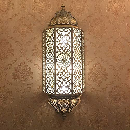BOTOWI Applique da Parete Turca Marocchino Fatto A Mano Vintage Intagliato A Mano Paralume Artigianale 25,5 Altezza, Lampada da Parete Veranda in Vetro Smerigliato per Casa, Villa