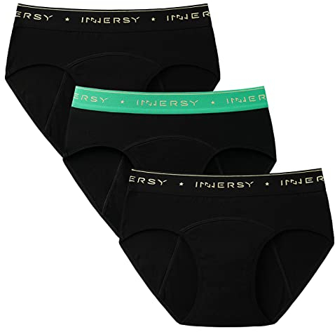 INNERSY Perioden Unterwäsche Mädchen Schwarz Menstruationsunterwäsche Teens Periodenunterhose 3 Pack (8-10 Jahre, Stilvolles Schwarz)