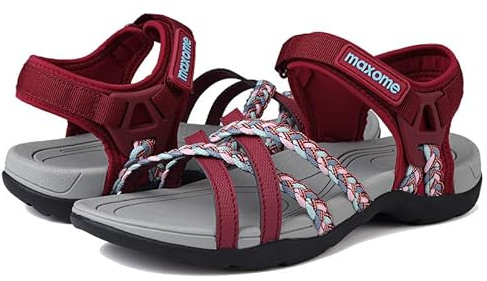 Maxome Hiking Sandals Women Summer Walking Sandals for Women Comfortable Sports Sandals Casual Hook Loop Strap Beach Sandals Red