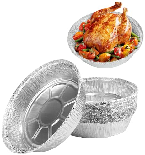 Kunjocy 30 Pcs Round Foil Trays, 6 Inch Tin Dishes Disposable Plate Container Air Fryer Liners Aluminum Round Pans for Party Baking Roasting Cooking