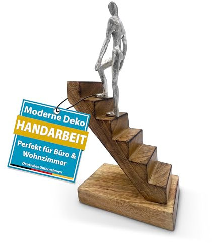 FeinKnick Deko Skulptur “Top of The Rock” Motivations-Figur 29 cm als Symbol für Erfolg & Inspiration - Moderne Figur aus Holz & Metall als Statue für Deko Wohnzimmer, Schreibtisch Deko & Büro