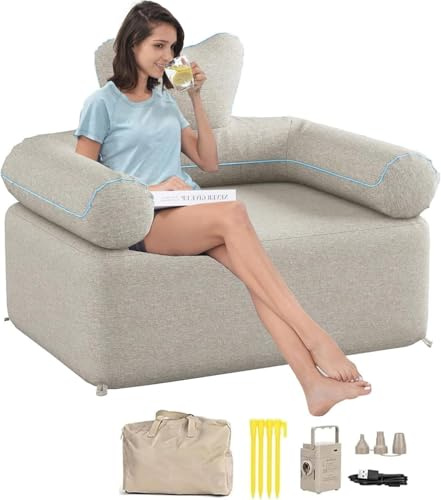 Inflatable Sofa with LED Light & Washable Cover - Portable Camping Sofa for Indoor & Outdoor Use, Perfect for Travel, Beach, Garden Relaxation