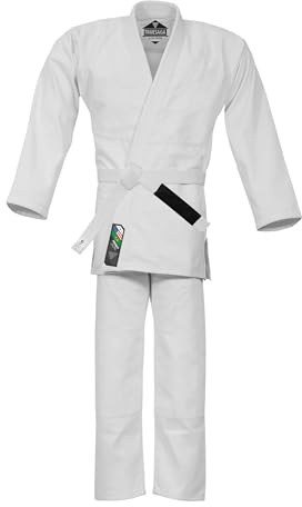 TRUESAGA - Regular Plain Jiu Jitsu Kimono Gi Uniform Deluxe BJJ Fabric - White Belt Included Kids & Adults Unisex (White, K-0)