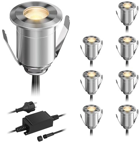 ledscom.de LED Boden-Einbauleuchte BINO für außen, IP67, 32mm Ø, warmweiß, 8er Set