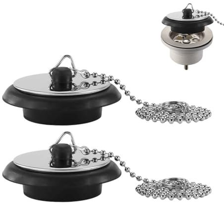Lot de 2 bouchons de baignoire universels avec chaîne en acier inoxydable de 40,1 cm, bouchon de vidange de rechange pour évier de salle de bain et cuisine (taille 4,2 cm à 4,5 cm)
