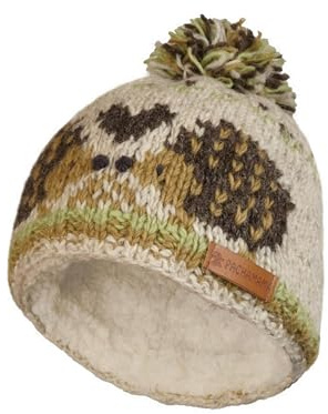 Pachamama Bonnet à pompon en laine Sherpa doublé à la main pour femme Motif hérisson rayé Taille unique Fait à la main Extra chaud Commerce équitable