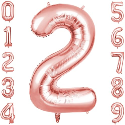 OFFCUP Palloncino Numero 2 Oro Rosa Gigante 40 Pollici Foil per Compleanno | Gonfiabile ad elio, circa 100 cm, in alluminio foil, decorazione per feste compleanno matrimonio anniversario baby shower