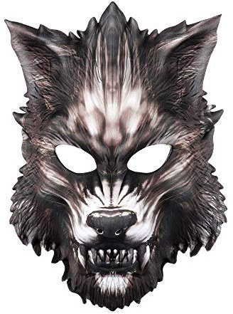 Demi-masque de loup-garou en EVA 3D – Masque de loup noir pour Halloween Cosplay pour carnaval, bal masqué