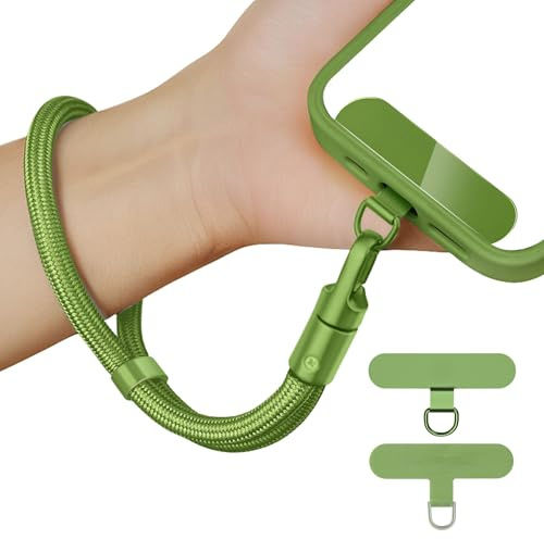 KIMAGIC Rotating Self-Locking Wrist Strap Phone Lanyard, Anti-Slip, with Two Phone Tabs (Nylon & Stainless Steel) (Green)
