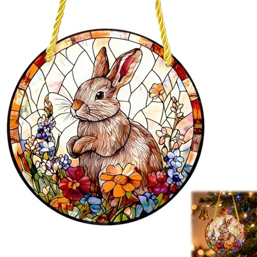 Attrape Soleil Acrylique, Attrape-Soleil en Acrylique Coloré avec Motif Lapin de Pâques, pour Jardin, Porte et Fenêtre, Décoration de Suncatcher Faite à la Main, Cadeau de Pâques, 20x20 cm