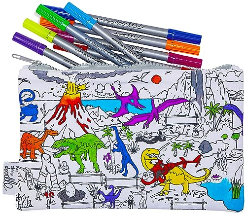 eatsleepdoodle Dinosaur Washable Colouring Pencil Case, 10pk Wash Out Pens