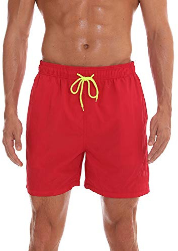 FGFD&OU Costume da Bagno Uomo Pantaloncini Uomo Asciugatura Rapida Ragazzo Calzoncini da Bagno Mare Sportivi Pantaloni Corti Bermuda Shorts Fodera in Mesh/Tasche (A-Rosso, M)