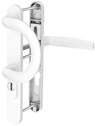 Schmalrahmengarnitur mit Kenrziehschutz Profilzylinder Lochung Langschildgarnitur 72mm Türdrücker 8mm Vierkant Türbeschlag Weiß (Bügelgriff/Drücker, Türstärke 71-86mm)