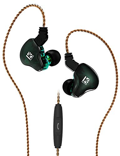 KBEAR KS2 Auriculares In-Ear, IEM 1BA 1DD estéreo, HiFi In Ear Earphones, Auriculares Híbridos con Cancelación de Ruido, Cable Extraíble para Correr (con Micrófono, Verde)