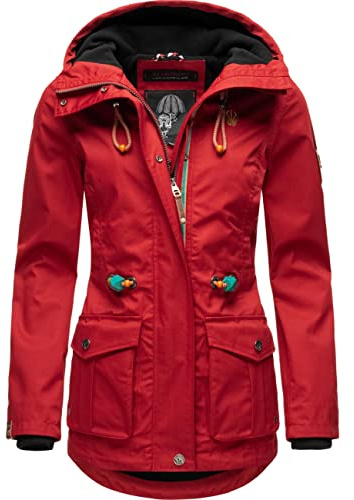 MARIKOO Damen Parka Übergangs-Jacke leicht gefüttert mit Kapuze Babetaa Cherry Red Gr. XS