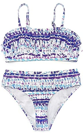 SHEKINI Maillots de Bain Deux Pièces Enfant Les Filles Chic Glands Décoration Mignon Bikini Bandeau Tankini Bikini Filles 2 Pièces Bikini de Plage pour 6-14 Ans（8/10Y，Rouge）