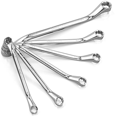 Olsa Tools 6pc Box End Wrench Set, 45-Degree Offset, Chrome Vanadium Steel, Includes Organizer Tray