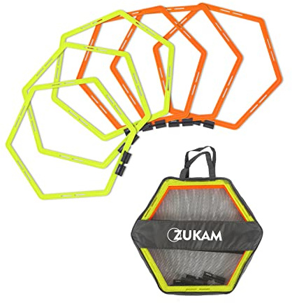 ZUKAM Hex Agility Rings for Speed Training & Agility Footwork Training Speed Hurdles Ladder with Carrying Bag (6 Rings)