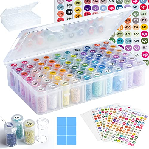 Diamond Painting Aufbewahrungsbox, 1 Set mit 60 Gläsern, Diamond Painting Zubehör Boxen, 447 Farben Diamond Painting Sticker und Diamond Painting Wachs, Diamond Painting Koffer, Diamond Painting Box