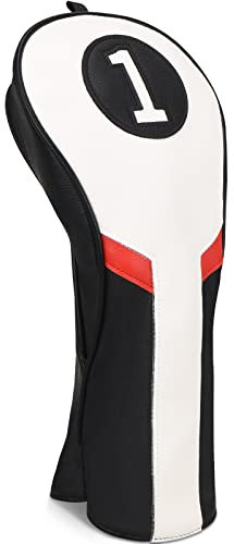 Golf Club Head covers for Driver 460CC DR #1 Elastic Closure White&Black&Red PU Leather
