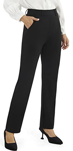 AFITNE Womens Straight Leg Business Work Trousers with Pockets 29/31 | High Waist, Soft, Comfortable, Smart Pull On Flared Yoga Pants, Stretchy Office Casual Bootcut Trousers
