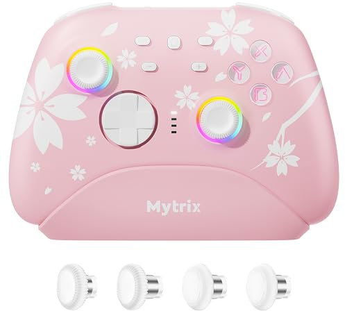 Mytrix Wireless Pro Controller with Charging Dock, Controllers for Nintendo Switch/PC/Steam/iPad/Mac/Tablet/Laptop, with RGB Light/Macro Keys/Turbo Button/4 Joystick Replacements, Sakura Pink
