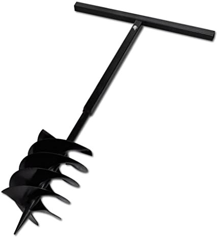 Tarière Manuelle, Perceuse Manuelle Foret de Tarière Tarière de Sol Jardin Tarière de sol avec mèche de tarière 200 mm Acier Noir