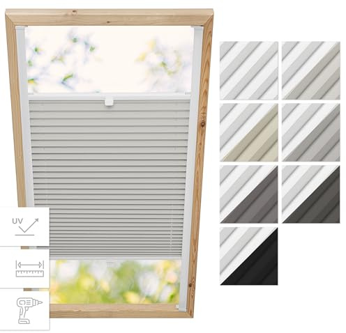 Estika Estor Plisado para Ventanas de tejado térmico con perforación Fakro - Modelo: 55/98 - Color de la Tela: Blackout Beige Claro-Blanco - Estor Plisado Interior