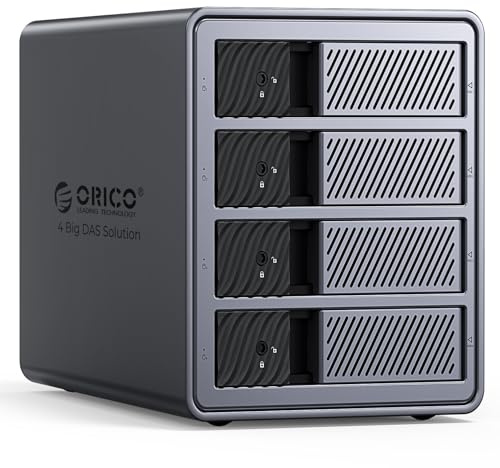 ORICO Aluminium Enclosure for 4 Hard Drives, USB 3.0 to SATA External HDD Docking Station for 3.5 Inch HDD Hard Drives up to 22TB, Compatible with MacOS and Windows (9848U3)