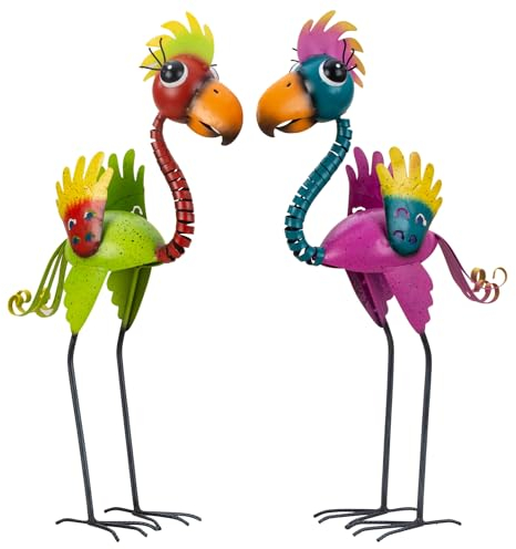 Lifestyle & More Moderne Gartenfigur Gartenskulptur Vogel im 2er Set aus Metall Mehrfarbig Höhe 64 cm Breite 34 cm
