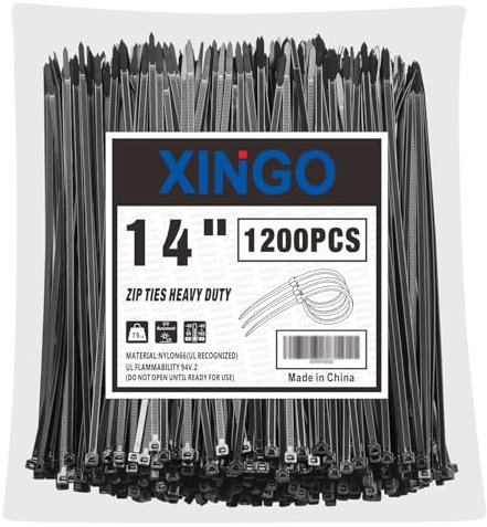 XINGO 1200 Pièces Noir Colliers de Serrage professionnelles, 350mm x 5.8mm, Autobloquant, Attache Câble Résistant aux UV, Idéale pour l'intérieur et l'extérieur
