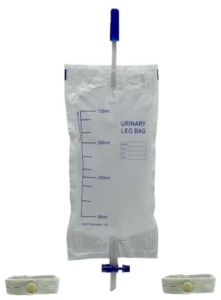Sacca per la raccolta urine da gamba - monouso - capacità ml. 750 - tubo cm.10 - valvola anti reflusso - scarico a T - Conf. 20 pz (2 x 10 pz) - CE
