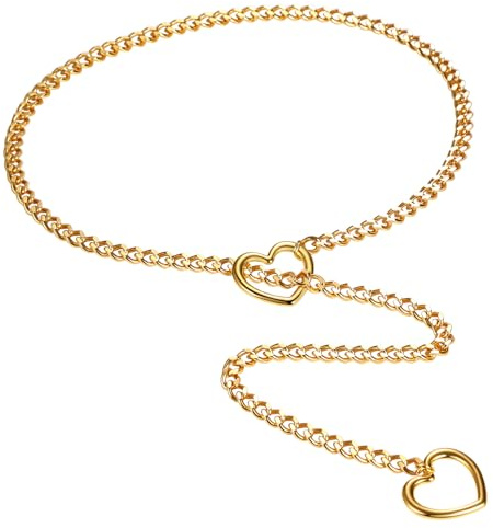 Flongo Choker Lariat halsband för kvinnor: Guld silver svart rostfritt stål lås hjärtkedja kubansk kedja pansarkedja med hjärta hänge punk sexig lång slip-kedja Y dropphalsband justerbar