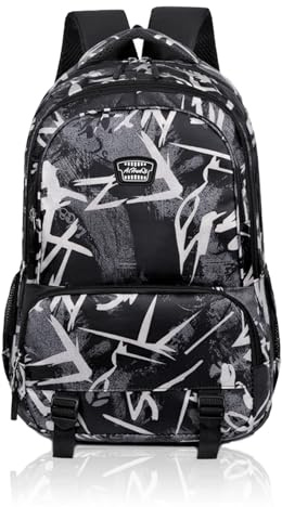 Cartable College, Sac à Dos Grande Capacité pour Ado Garçon Homme, Imperméable en Nylon, pour École, Voyage, Randonnée et Occasions Diverses (C)